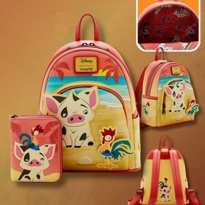 Loungefly Disney Moana Pua & Hei Hei Sunset Mini Backpack & Wallet Set